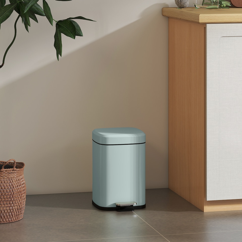 image 1 of HOMCOM 12 Litre Pedal Bin, Fingerprint Proof Kitchen Rubbish Bin with Soft-close Lid, Foot Pedal and Removable Inner Bucket for Recycling and Waste, Light Green | Green | Light Green | 1