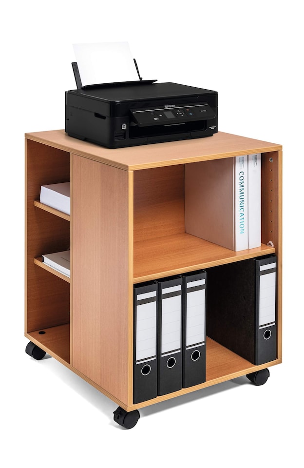 image 1 of Durable 6 Shelve Office Filing Storage Trolley on Wheels | 75cm Beech | Brown