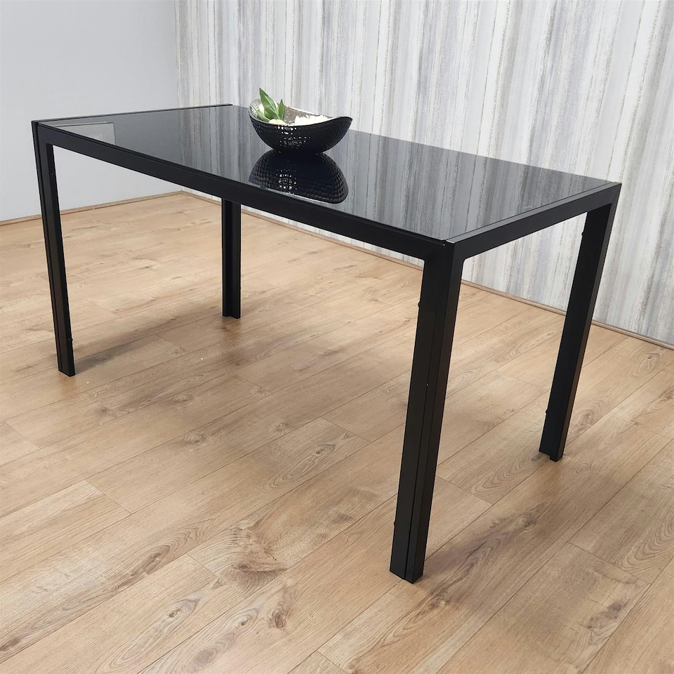 image 1 of Dining Table Black Glass Kitchen Place for 4 Seats, Dining Table Only (Black H 75 x L 120 x W 70 cm) Black