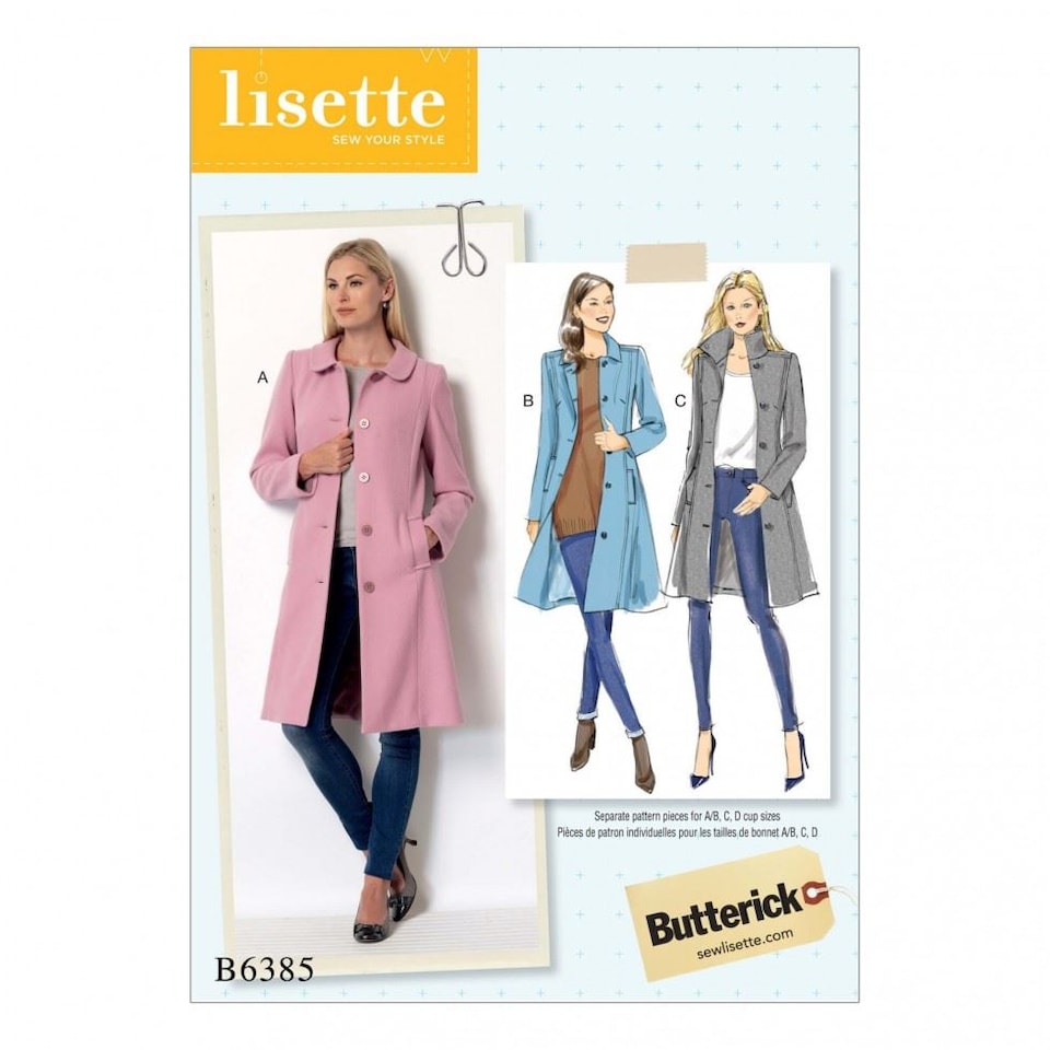 image 1 of Butterick 6385 Paper Sewing Pattern – Women’s Coat, UK Sizes 6–8–10–12–14, Intermediate