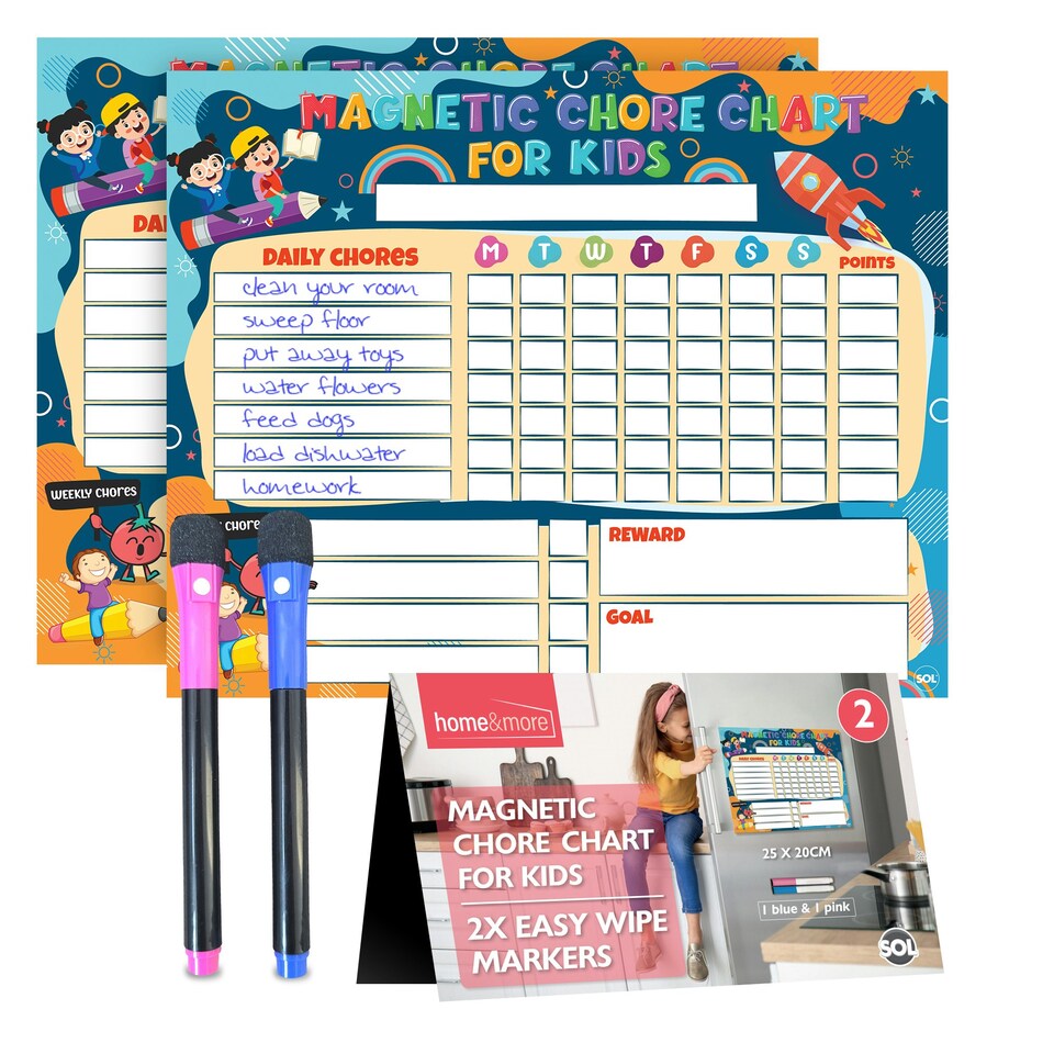 image 1 of 2pk Magnetic Reward Charts for Children with 2 Pens | Chores Board for Family