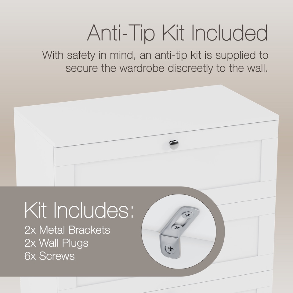 image 1 of Vida Designs Altino White 5 Drawer Chest Storage Unit - H: 121cm x W: 65cm x D: 36cm