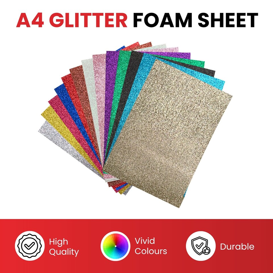 image 1 of Pack of 10 A4 Light Gold Glitter Eva Foam Sheets | Gold | Light Gold | A4