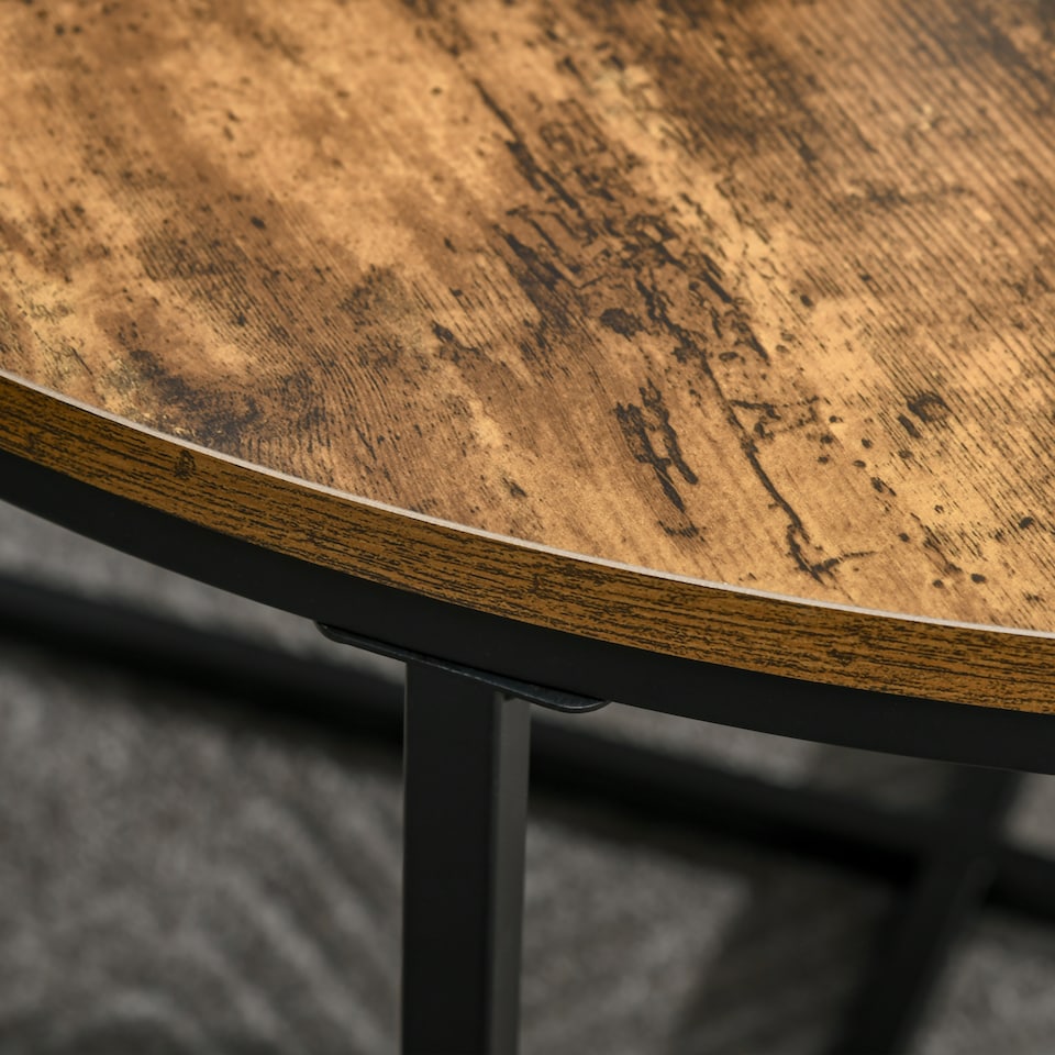image 1 of HOMCOM Round Coffee Table, Industrial Side Table with Metal Frame, Large Coffee Tables for Living Room, Bedroom, Rustic Brown | Brown