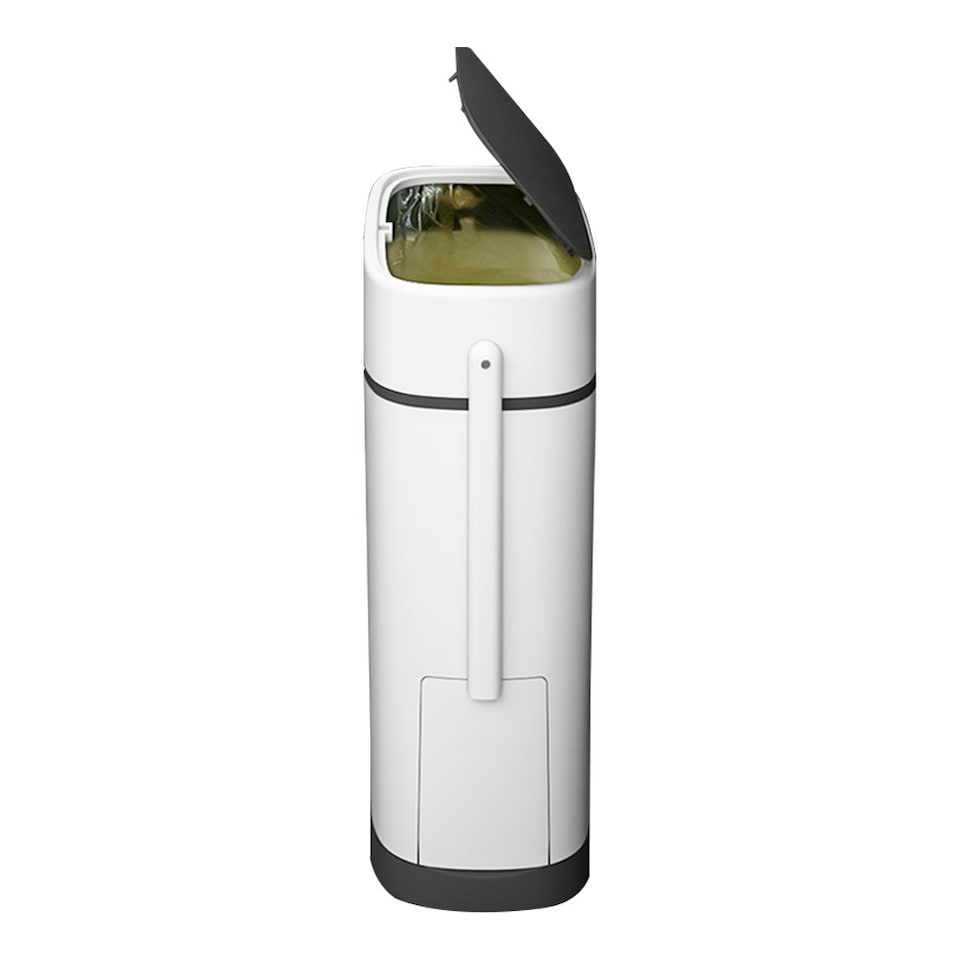 image 1 of Living and Home Slim Plastic Rubbish Bin with Built-in Toilet Brush White