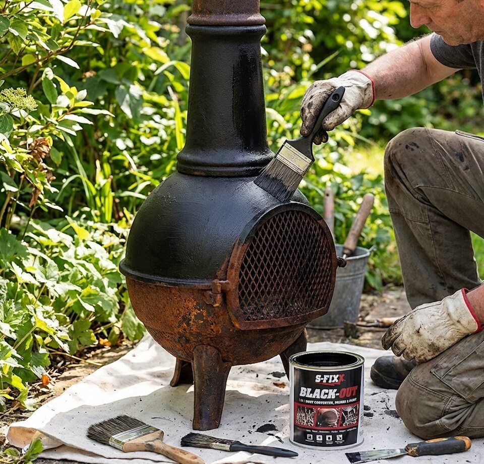 image 1 of S-FIXX BLACKOUT 3 in 1 RUST CONVERTER, PRIMER & PAINT 1LTR