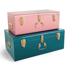 BTFY Set of 2 Pink & Teal Stainless Steel Storage Trunks