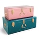 image 1 of BTFY Set of 2 Pink & Teal Stainless Steel Storage Trunks