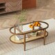 image 3 of COSTWAY 2-Tier Coffee Table Rattan Center Cocktail Tea Table Brown