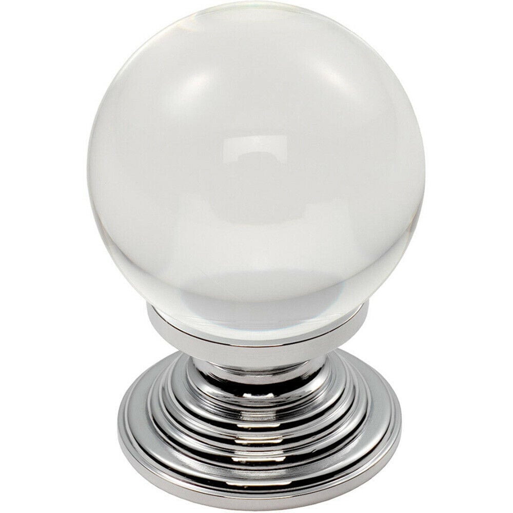 Loops Crystal Ball Cupboard Door Knob 30mm Diameter Clear Translucent & Chrome