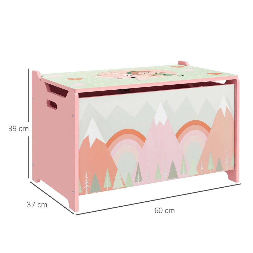image 1 of ZONEKIZ Toy Box, Kids Toy Chest with Lid, Safety Hinge, Cute Design | Pink | 60 x 37 x 39 cm