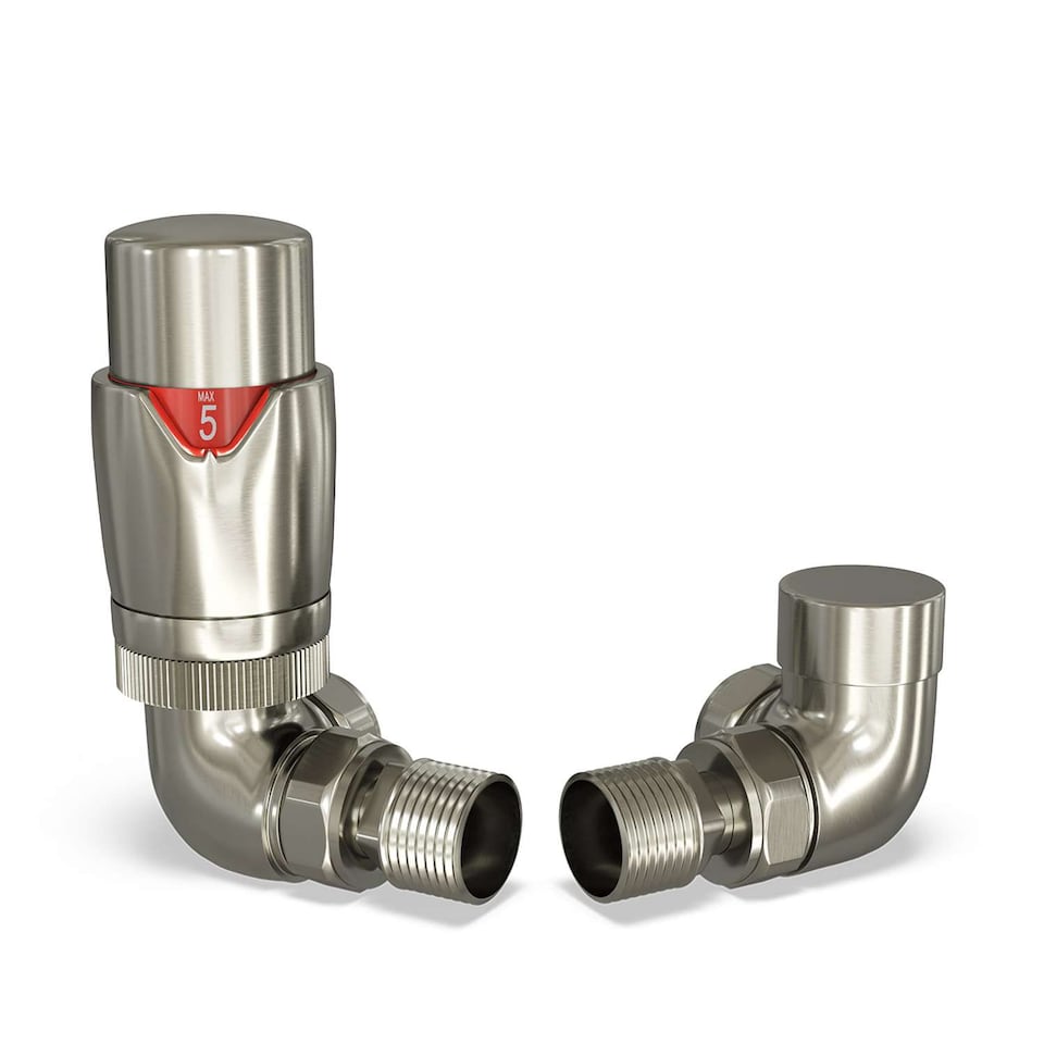 image 1 of Stirling Bold - Silver Nickel Thermostatic Radiator Valve & Lockshield Corner 8mm