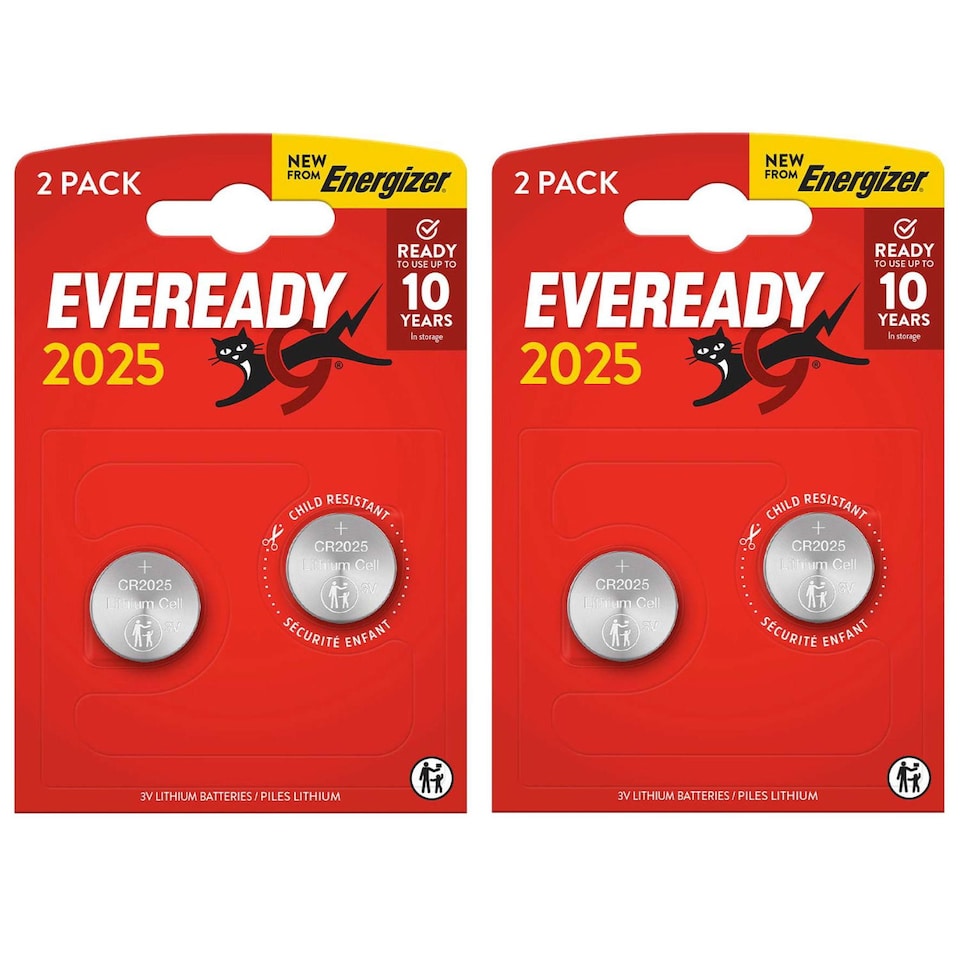 Eveready CR2025 Lithium Coin Batteries - Pack of 4