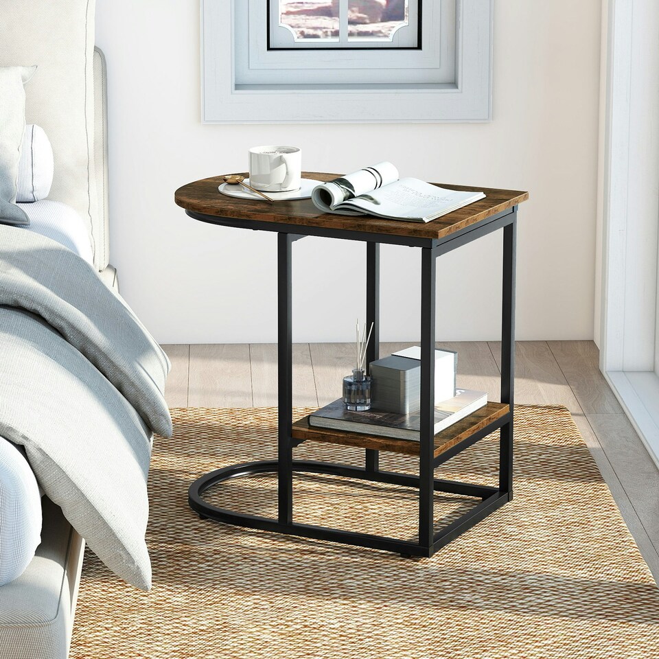 image 1 of COSTWAY C-shaped End Table Modern Sofa Side Table Brown