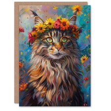 Cat Lover Maine Coon Flower Crown Woman Her Birthday Card