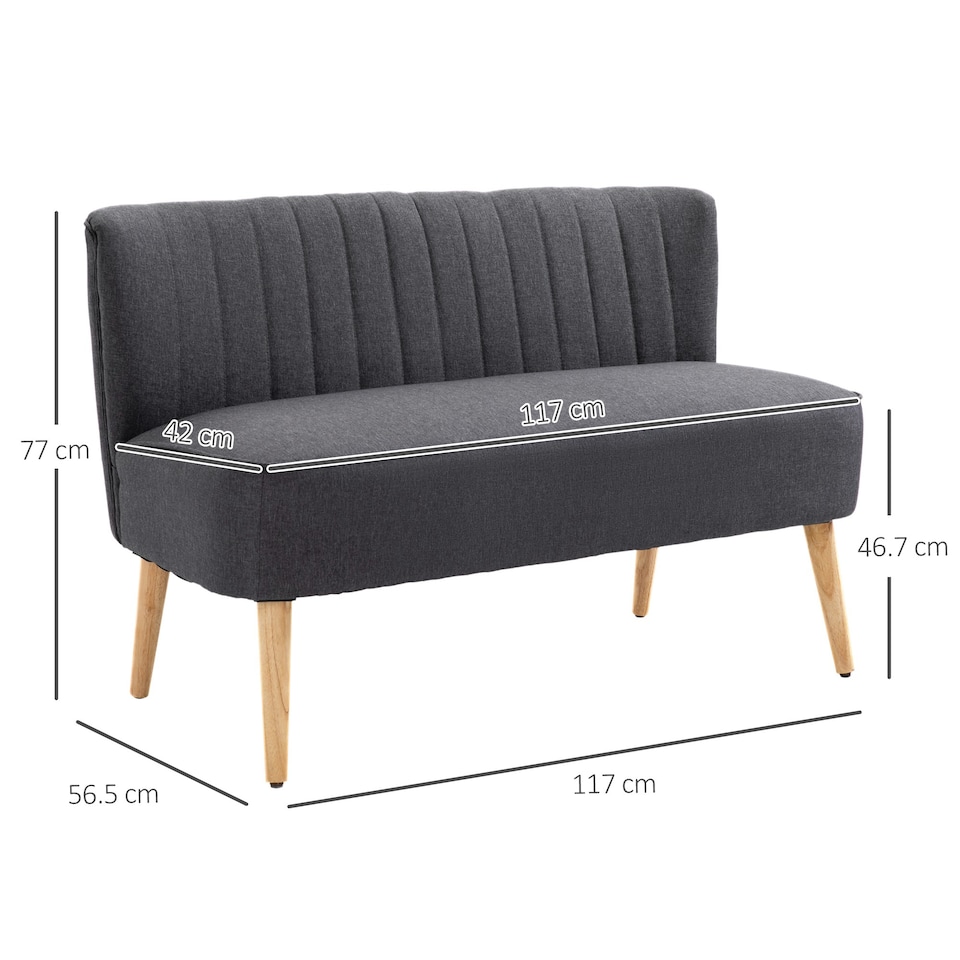 image 1 of HOMCOM Linen-Feel Double Sofa w/ Wood Frame Padding Back, Dark Grey