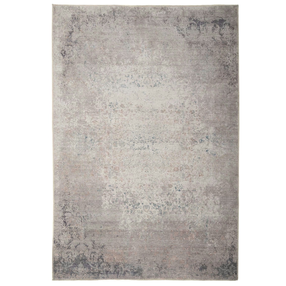 image 1 of KUKOON Greige Floral Medallion Persian Style Non Slip Washable Low Pile Rug 60cm x 110cm | Cream