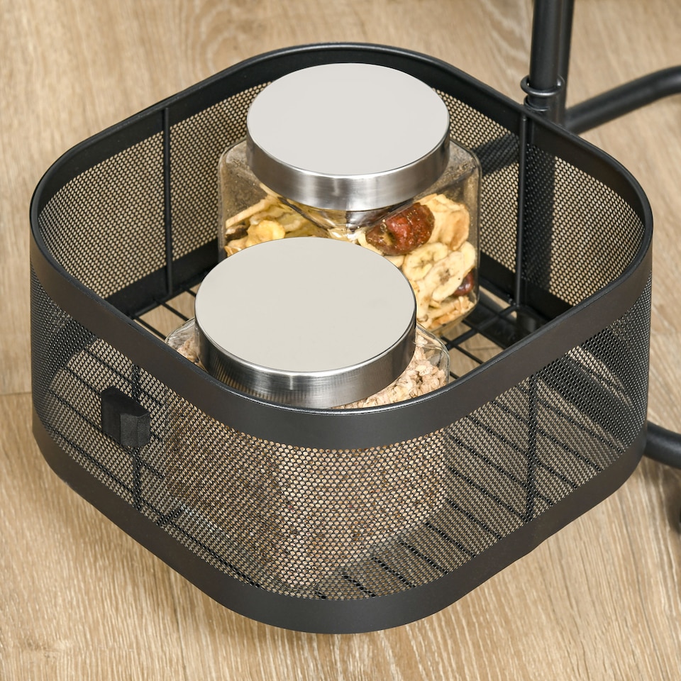 image 1 of HOMCOM Metal Storage Cart with Top Tray and 4 Mesh Baskets, Black