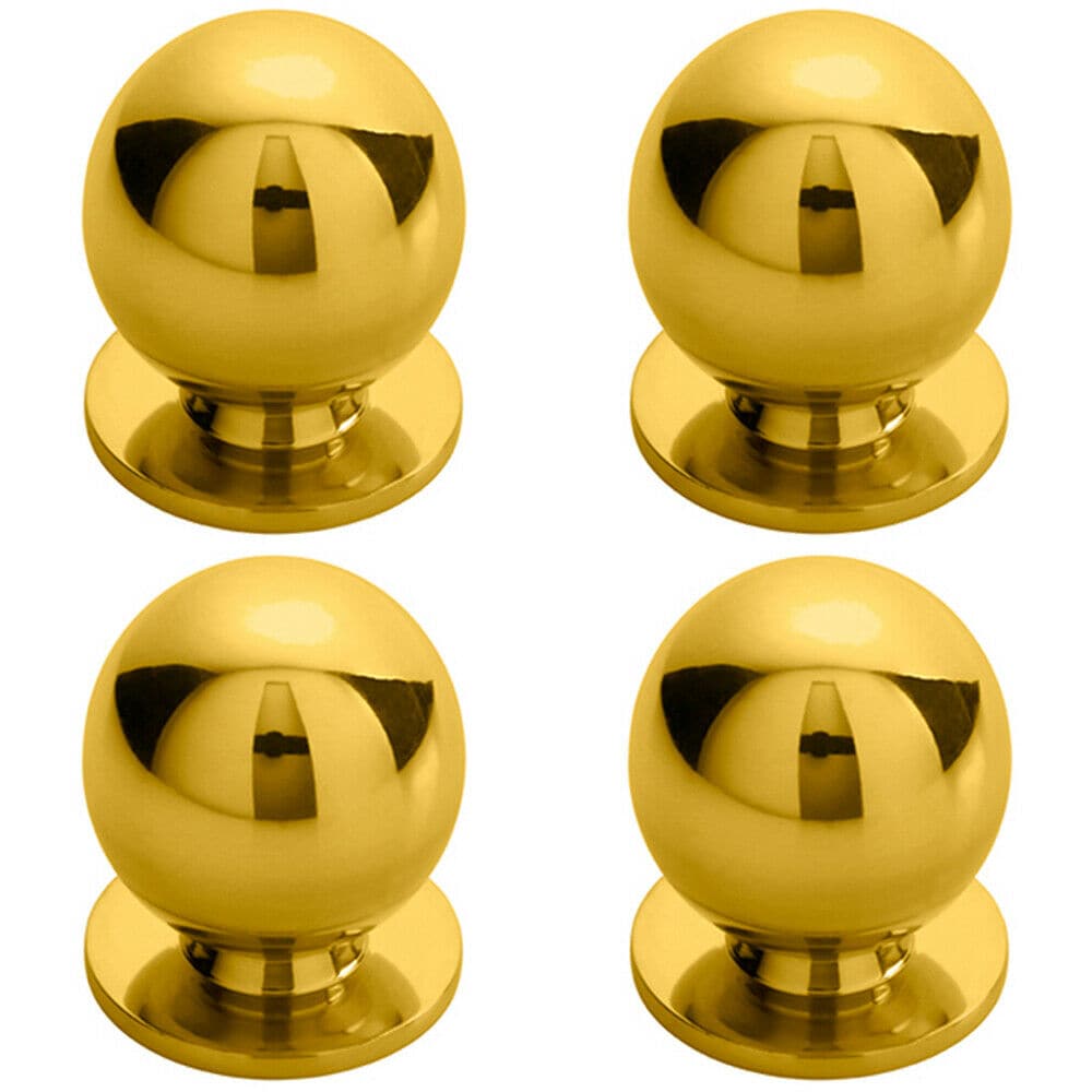 Loops 4x Solid Ball Cupboard Door Knob 30mm Diameter Polished Brass Cabinet Handle in Metallics