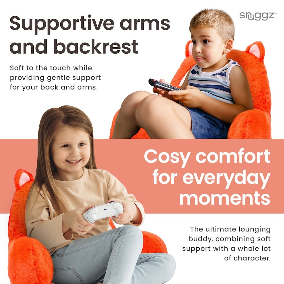 image 1 of Snuggz Fox Cuddle Cushion Reading Pillow with Carry Handle 3D Novelty Design Back Support Soft Cosy Bed Pillow - 60 x 40 x 35 cm