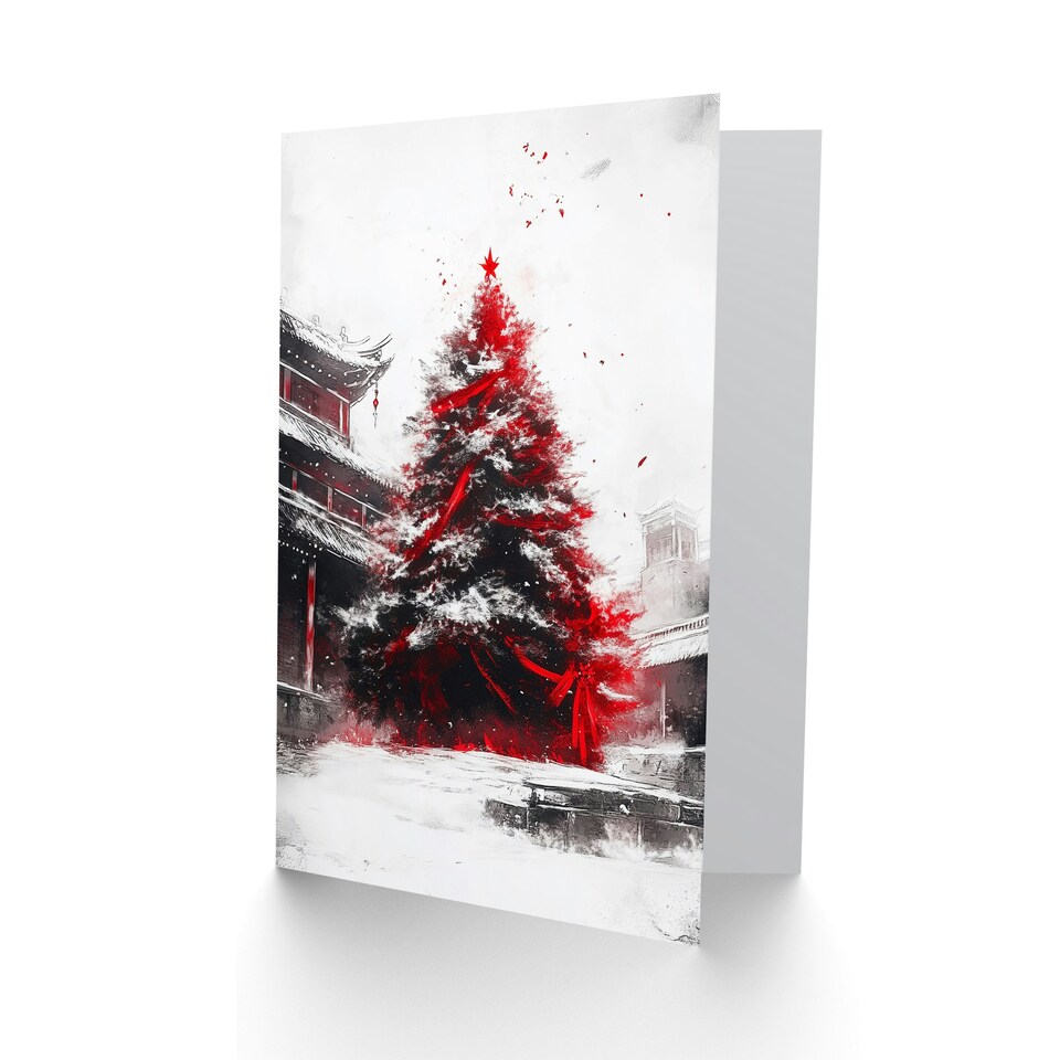 image 1 of Majestic Tree Snowy Chinese Temple Blank For Him Or Her Art Xmas Festive Christmas Card