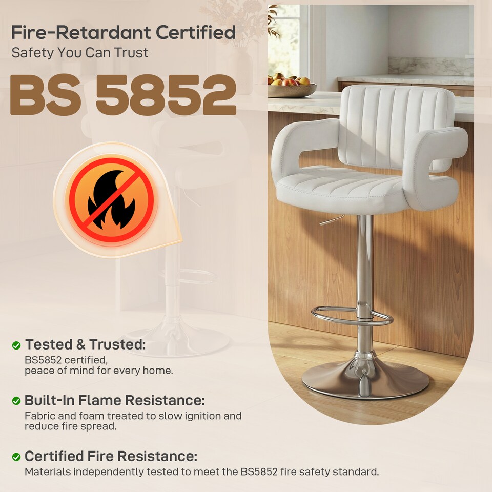 image 1 of HOMCOM Bar Stools Adjustable Swivel with Armrest Set of 2 | White | White, Silver Tone | 57.5 x 50 x 90-115 cm