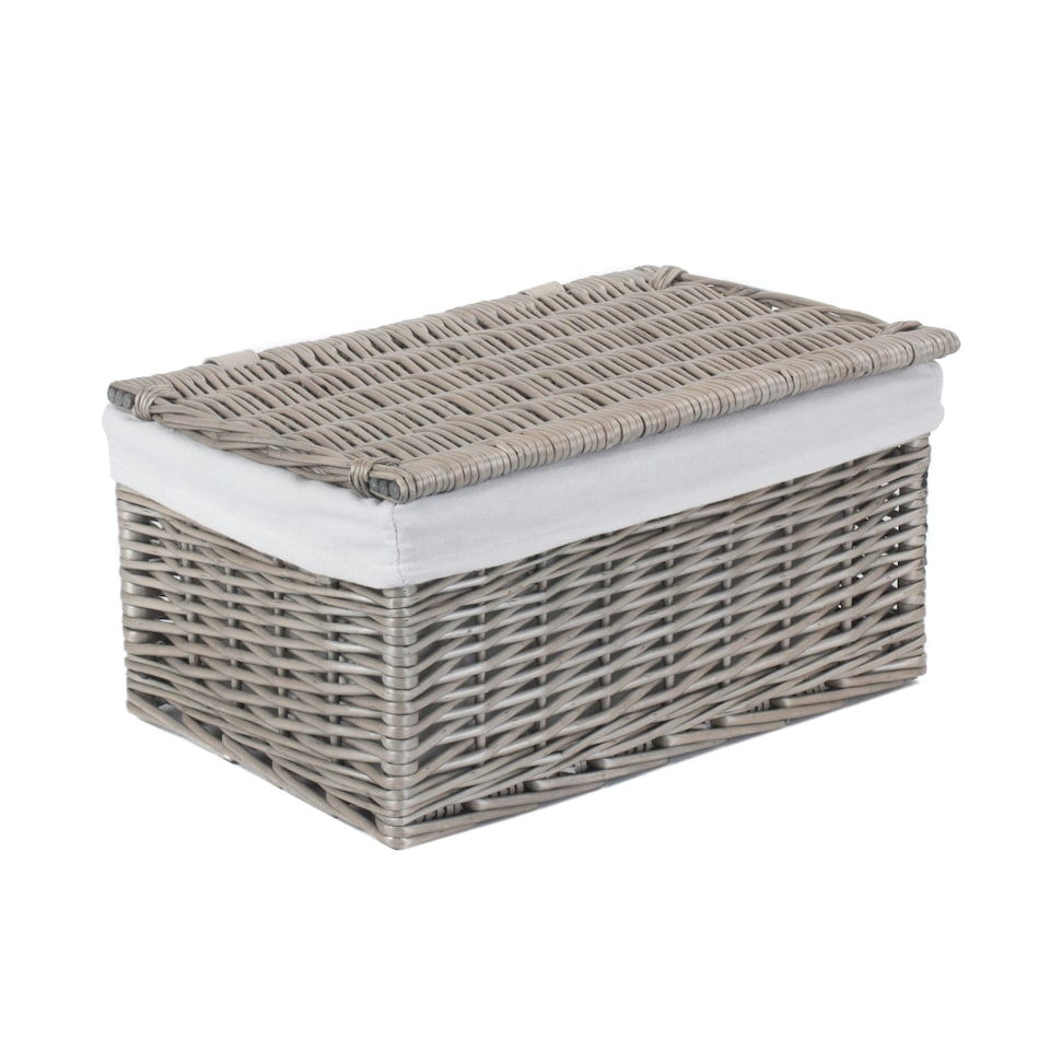 image 1 of Antique Wash Cotton Lined Wicker Storage Basket Brown | Brown | S