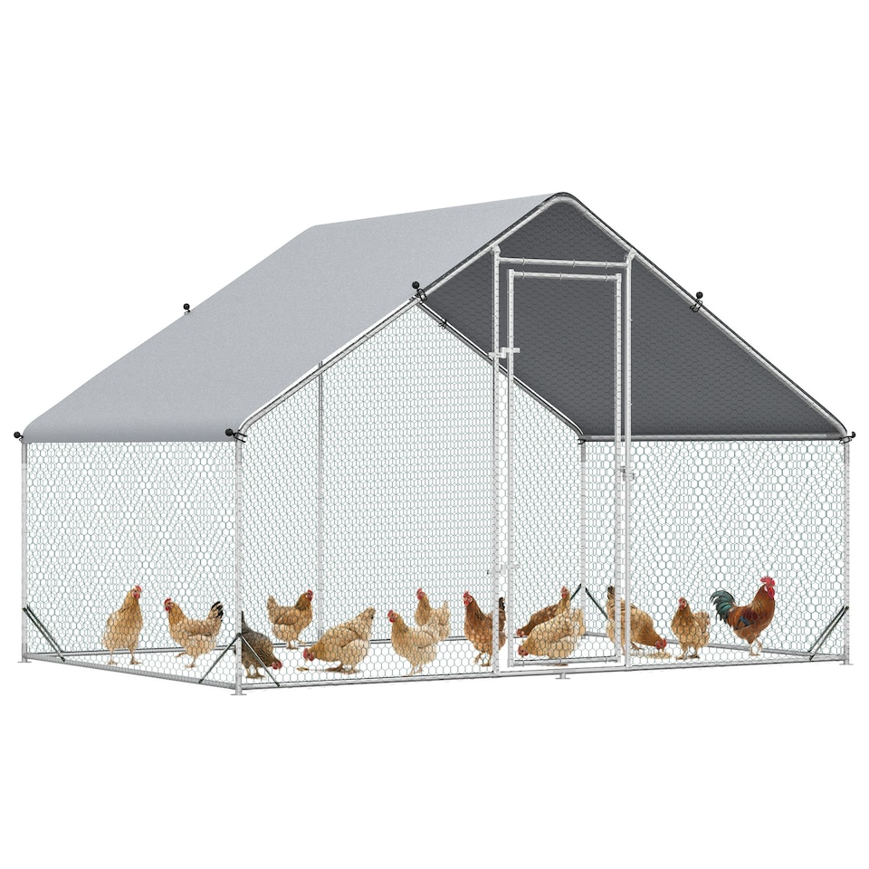 image 1 of PawHut Walk In Chicken Run Large Galvanized Chicken Coop w/ Cover 3 x 2 x 2m