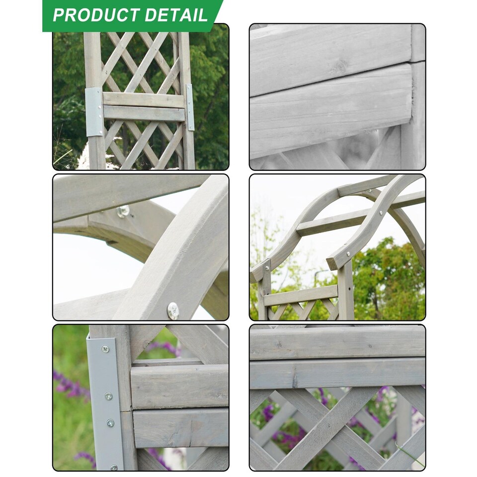 image 1 of Gr8 Garden Arch Wooden Pergola Feature Trellis Rose Climbing Plant Grey Wood Archway