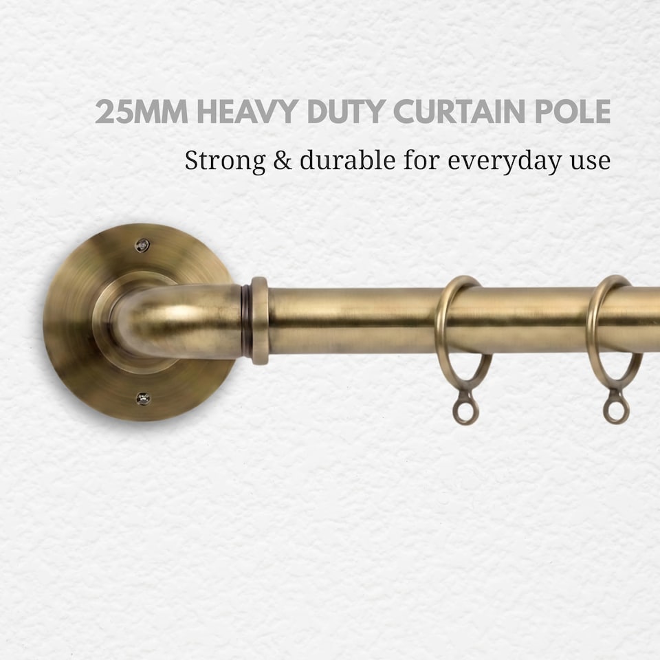 image 1 of Lister Cartwright 25mm Antique Brass Industrial Pipe Extendable Curtain Pole Heavy Duty Metal Curtain Rod with Rings(120-210 cm)