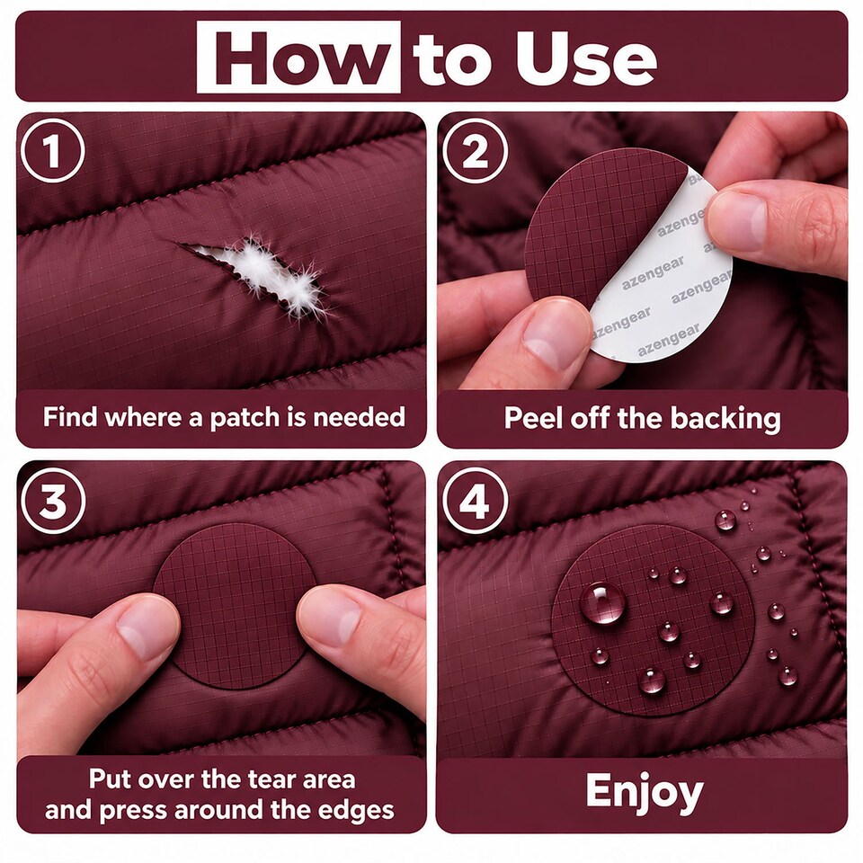 image 1 of aZengear Repair Patches for Jackets, Tent, Shoe, Gear - Waterproof, Self-Adhesive, Tear-Cold-Heat-Resistant (11 Pieces, Burgundy)