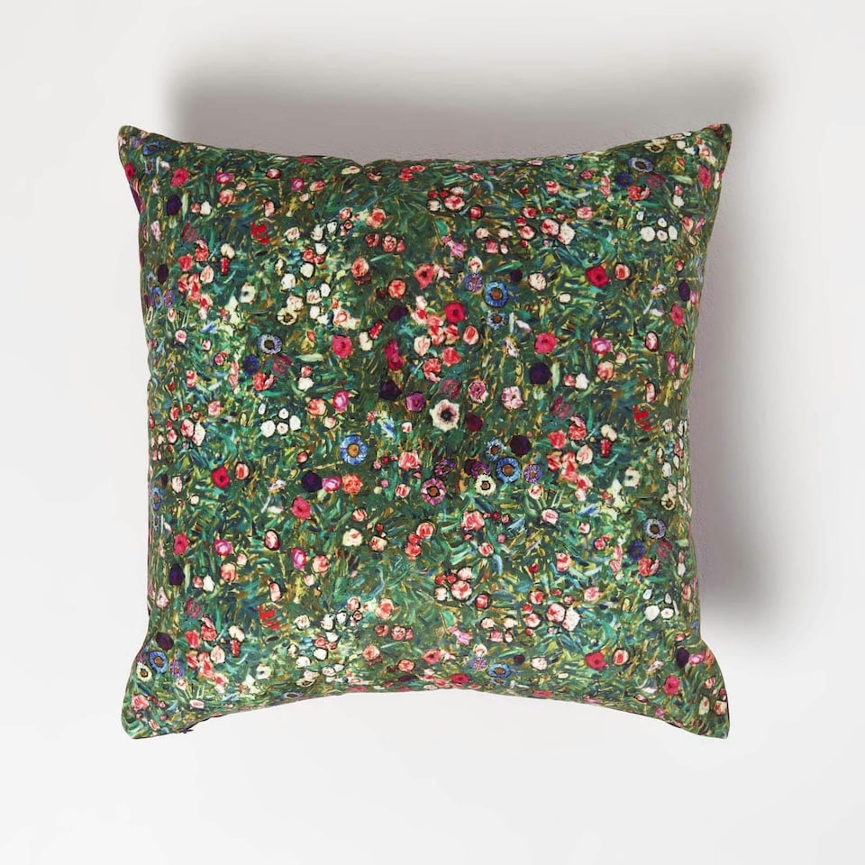 image 1 of Homescapes Klimt's Italian Garden Velvet Cushion - 46 x 46 cm | Pink | 1