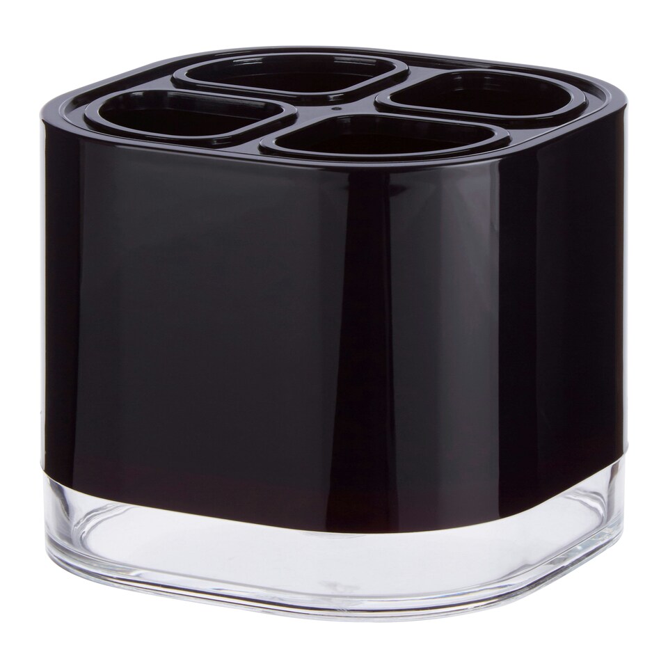 image 1 of Interiors by Premier Black Acrylic Toothbrush Holder, Curved Brush Holder With Translucent Base, Washroom Accessory Holder