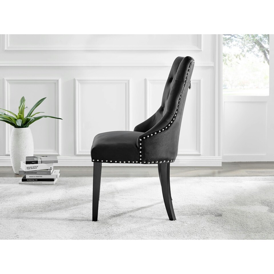 image 1 of Furniturebox 2x Belgravia Black Velvet Knockerback Dining Chairs Black Leg