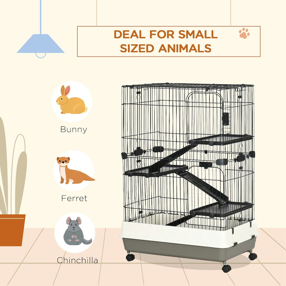 image 1 of PawHut Four-Level Small Animal Cage, Indoor Pet House, Black, 81 x 52.5 x 114 cm