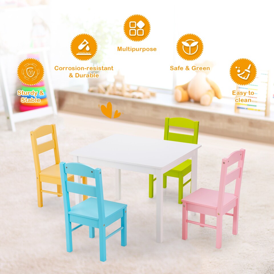 image 1 of COSTWAY Kids Table and 4 Chairs Set for Toddlers Multi