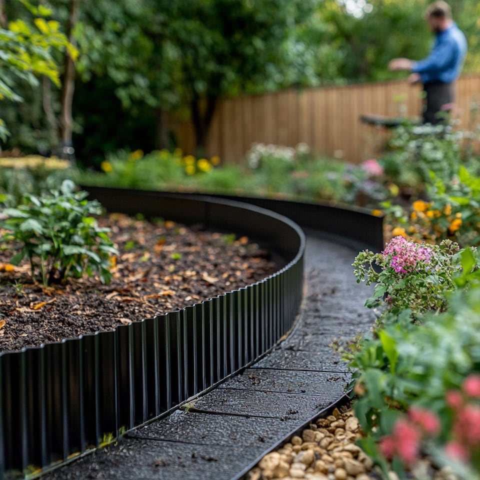 image 1 of Corrugated Galvanised Steel Metal Garden Border Roll | Black | Black | 5m | 1