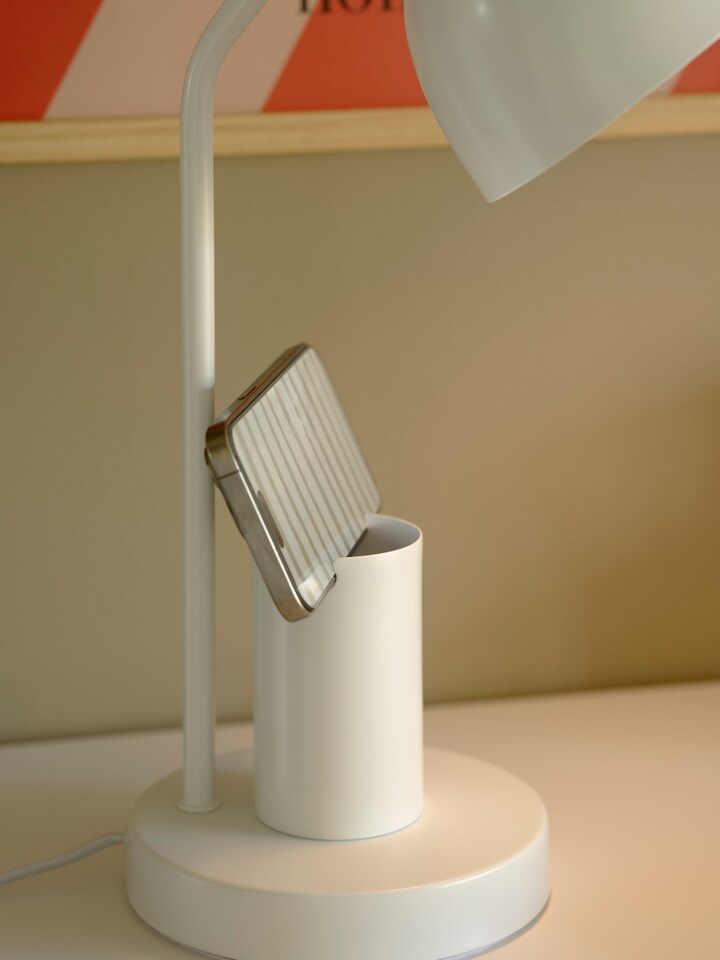 image 1 of Nordlux Devone Indoor Table Lamp White Metal E27 Pen & Phone Holder  - Mains Powered, IP20 | White | White