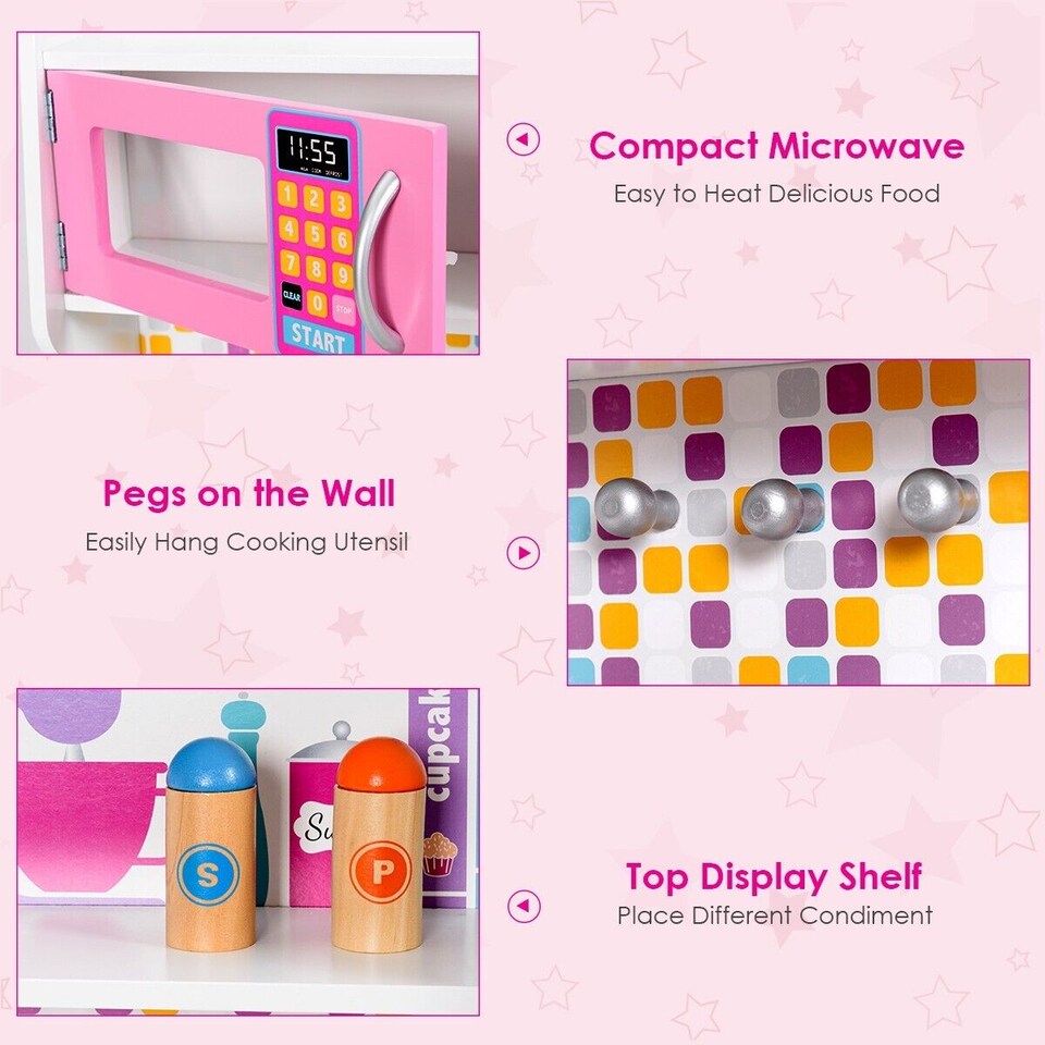 image 1 of COSTWAY Wooden Kids Play Kitchen Children Role Play Pretend Set