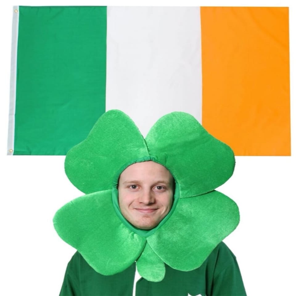 image 1 of Ireland 3x5 ft Flag & Clover Hat Green | One Size