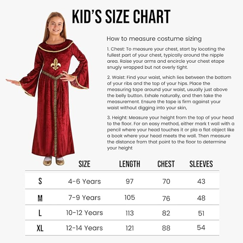 image 1 of Red Tudor Girls Historical Medieval World Book Day Kid Fancy Dress Costume Child(4-6 Years)