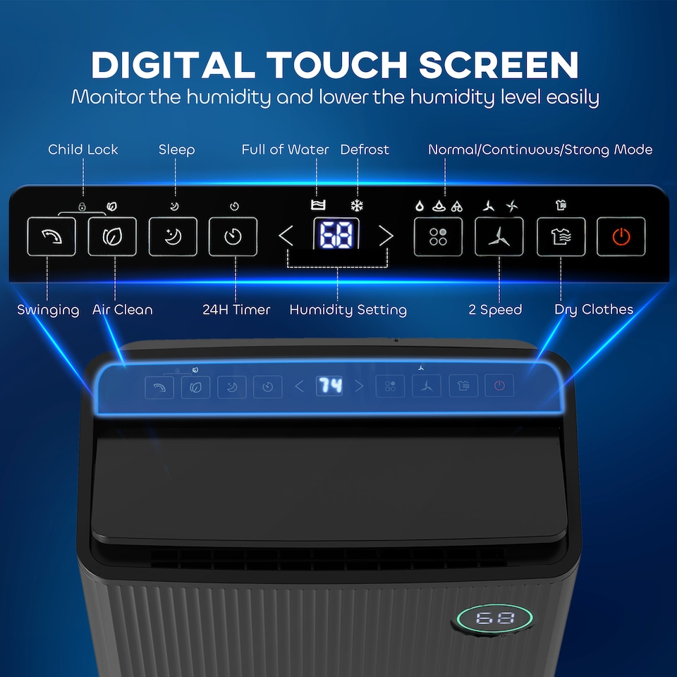 image 1 of HOMCOM 16LDay Dehumidifier with Air Purifier and HEPA Filter, UVC, Ioniser, 5.5L Water Tank, 24H Timer, for Home Damp, Condensation, Mould and Laundry Drying, Black