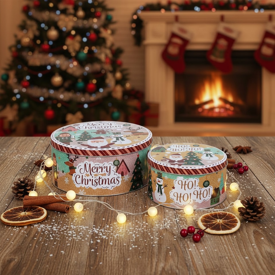 image 1 of Christmas Cookie and Cake Nesting Tin Set | Multi | Santa & Snowman | 3