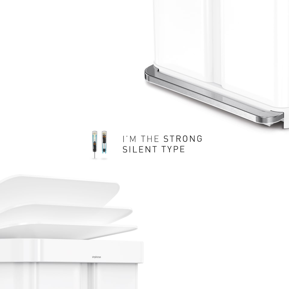 image 1 of Simplehuman 58L Recycling Rectangular Pedal Bin with Liner Pocket, Wihte Steel with White Plastic Lid