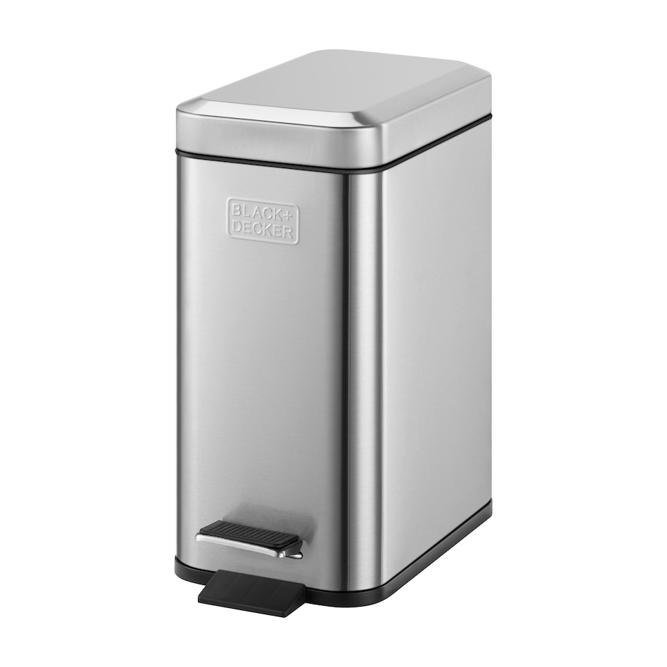 image 1 of BLACK+DECKER 5L Metallic Grey Pedal Bin with Soft Close Lid