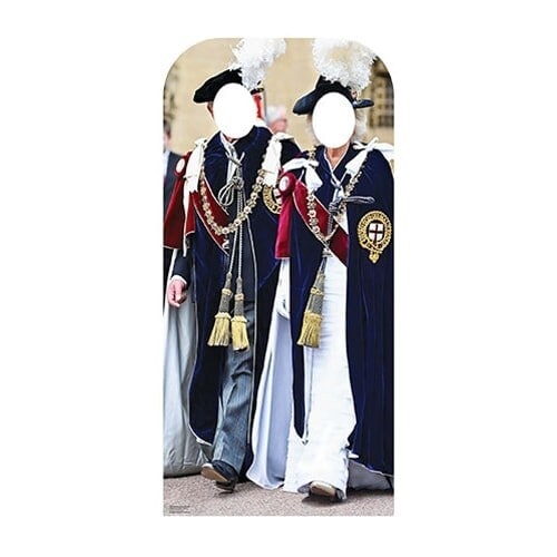 King Charles and Queen Consort Camilla Order of the Garter Stand In Lifesize Cardboard Cutout 193cm