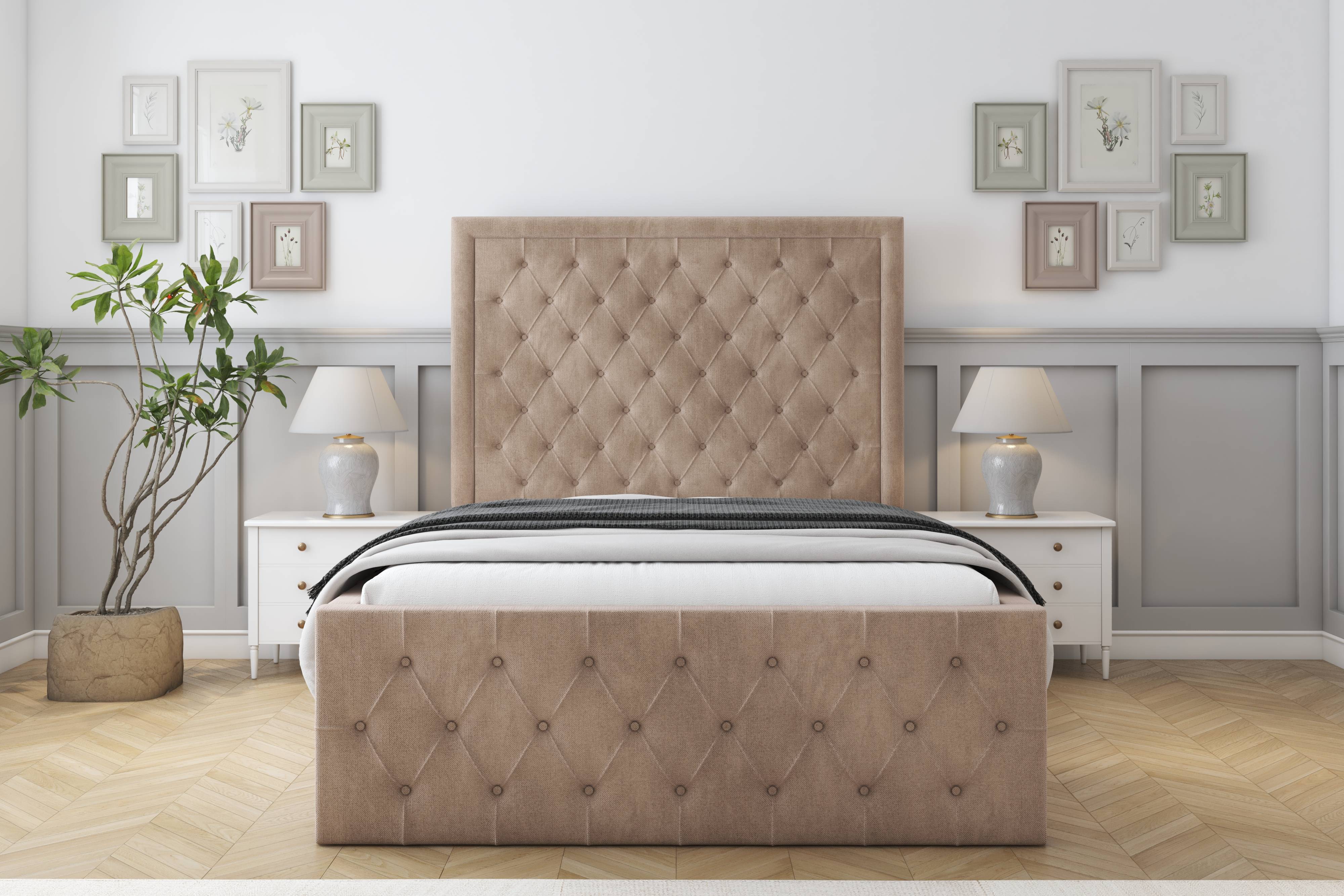 Sloomy Vienna Mink Naples Special Bed Frame. With 50" Upholstered Headboard 3' Single