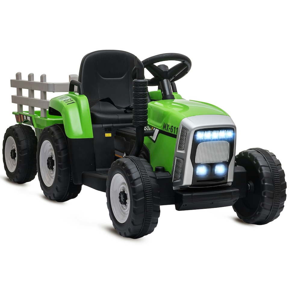 image 1 of HOMCOM Ride On Tractor with Detachable Trailer, Remote Control, Music - Green