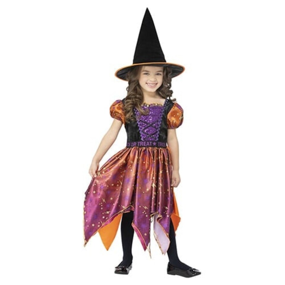 image 1 of Moon & Stars Lightning Bolts Witch Girls Fancy Dress Costume Kids Medium - Age 7-9