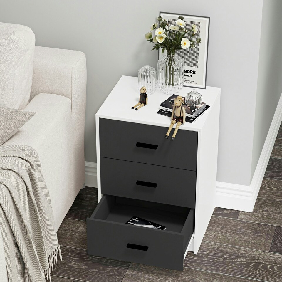 image 1 of White 3-Drawer Bedside Table Grey | Colour: Ash Grey